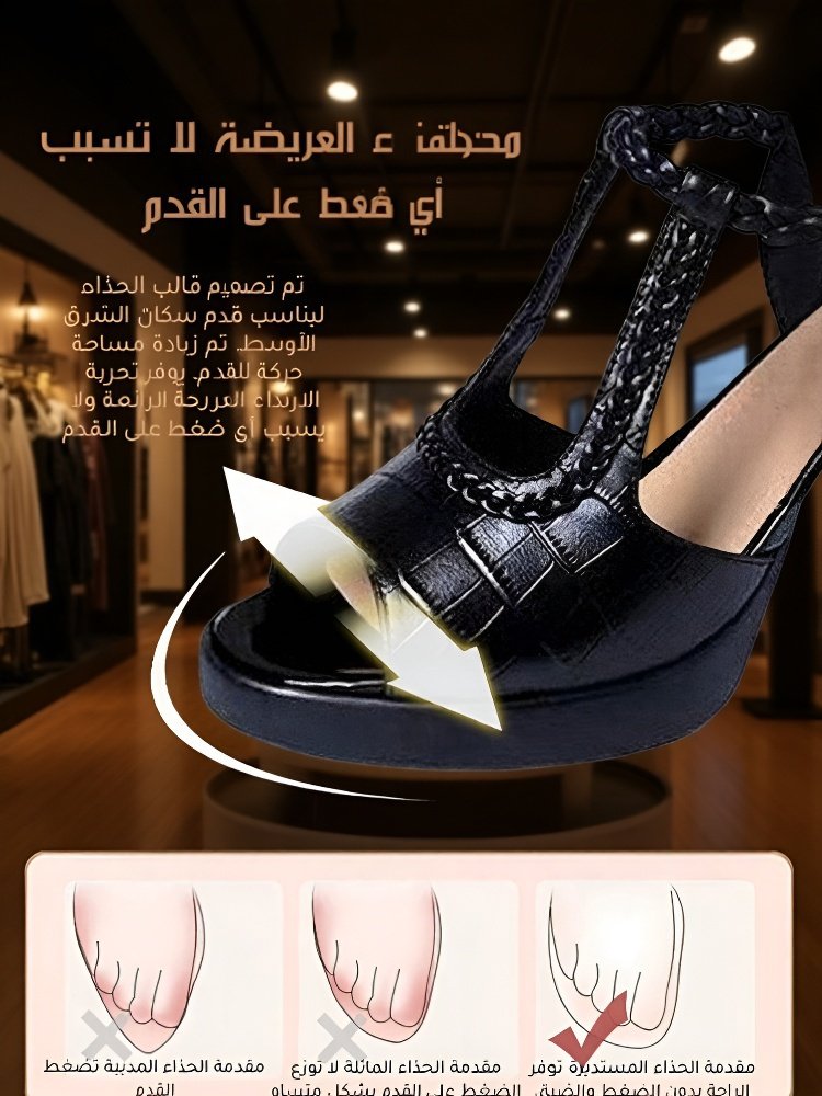 صندل راقي عصري مفتوح من الأمام من جلد البقر المزين بنقش جلد التمساح ذو نعل سميك وكعب عال مربع للنساء