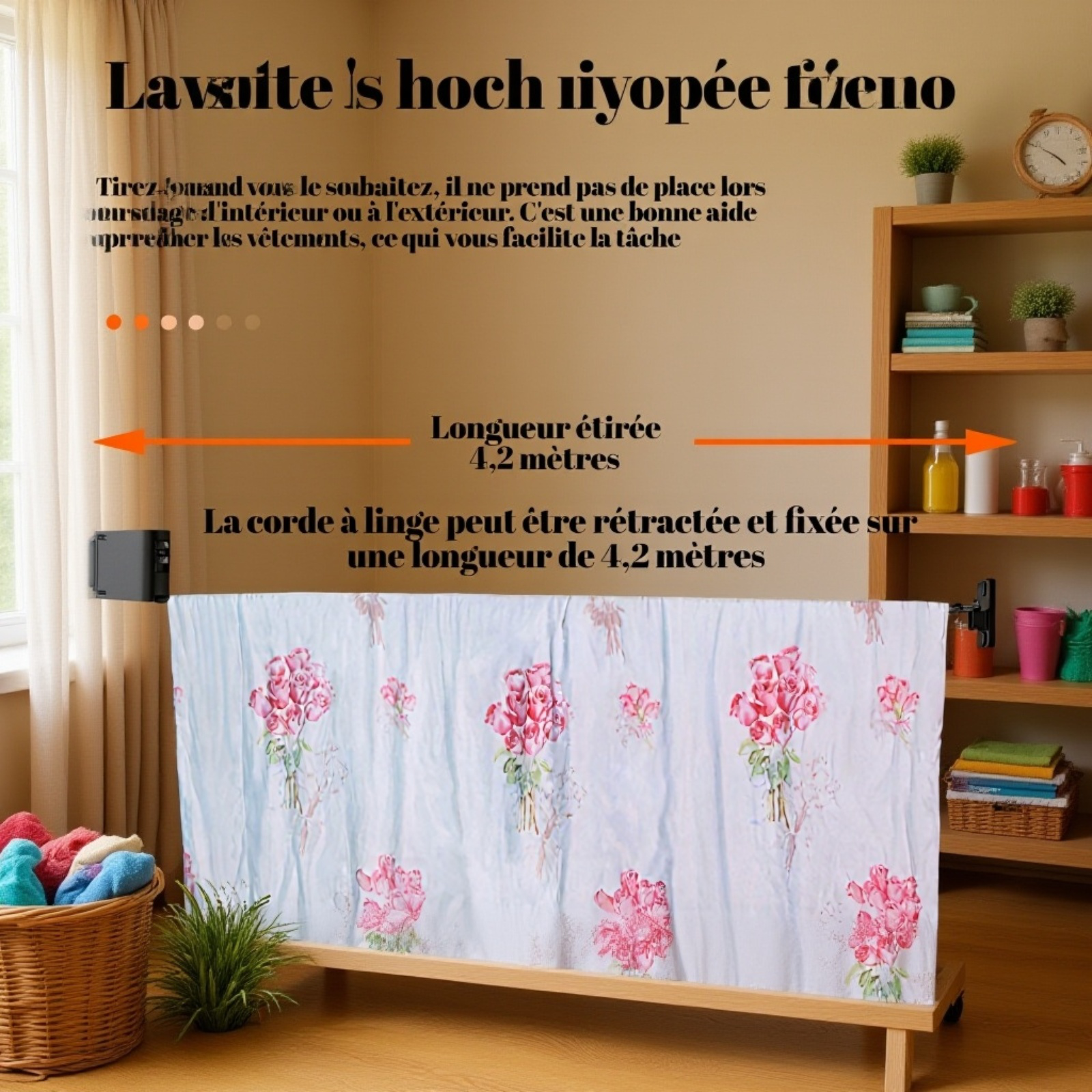 Corde à linge murale avec boucle de positionnement invisible pour ceintures