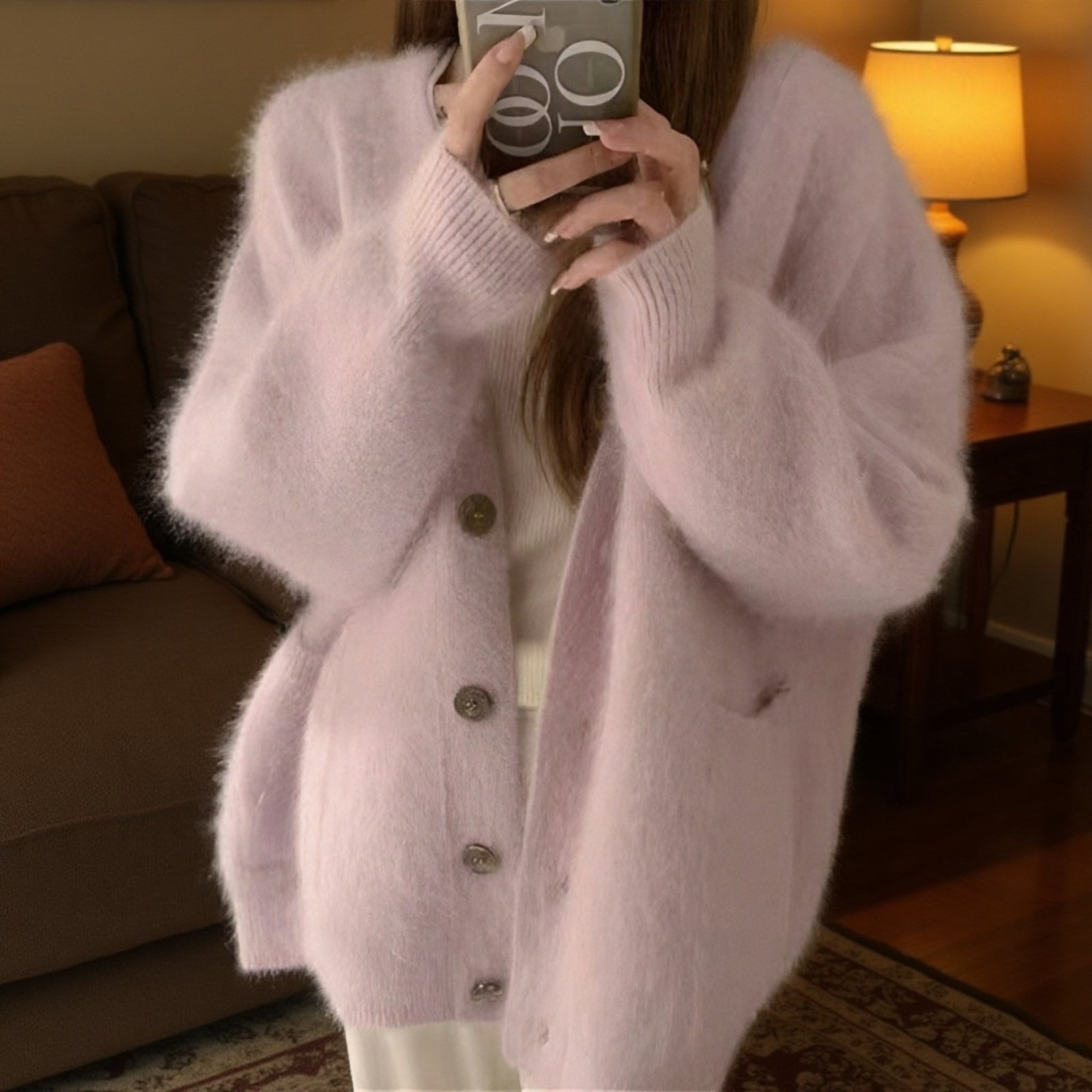 ファッショナブルで柔らかく着心地の良いレディースセーターカーディガン、新しい秋冬スタイル、ゆったりとしたゆったりとした、優しいフェイクミンクニットカーディガン。