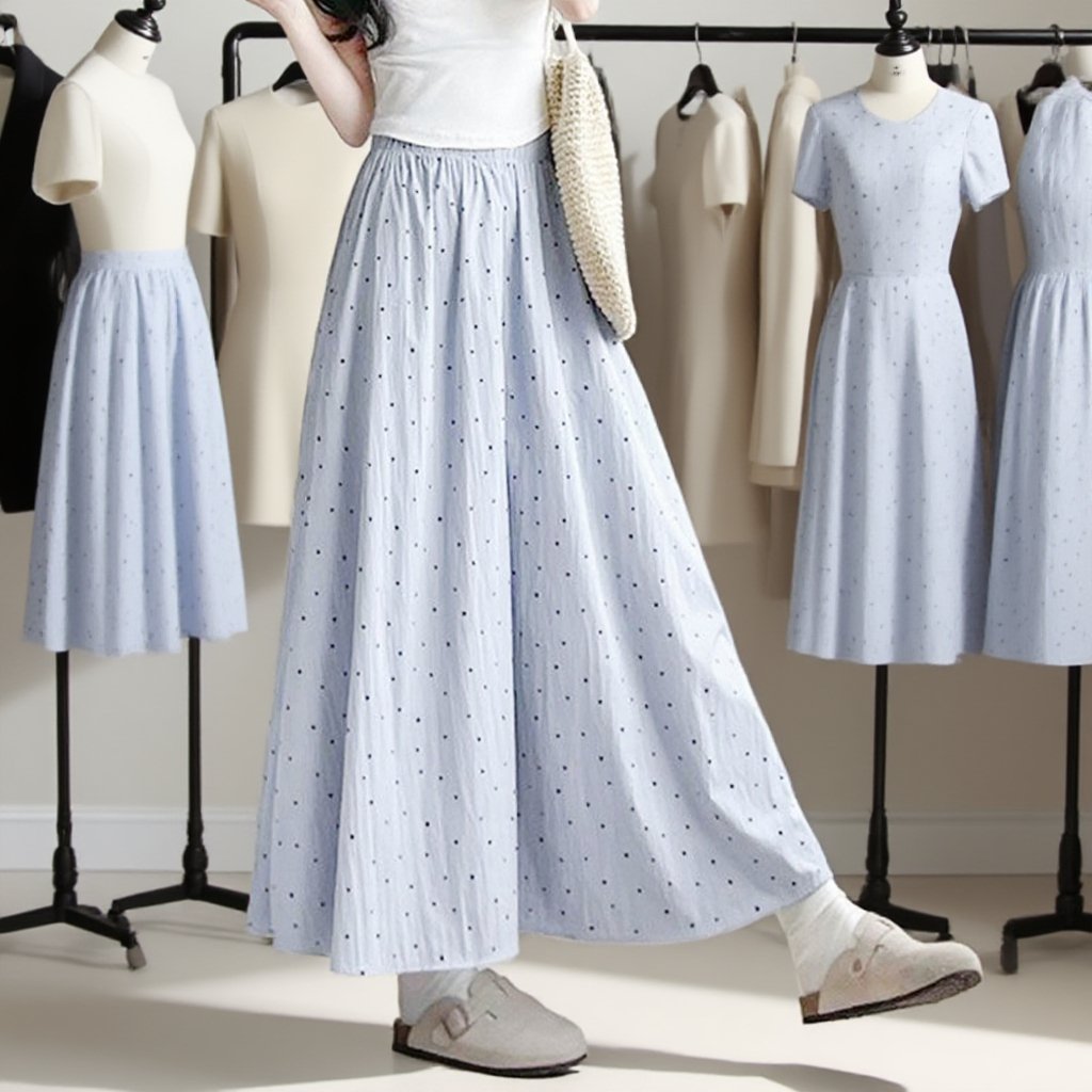 블루 도트무늬 치마바지
