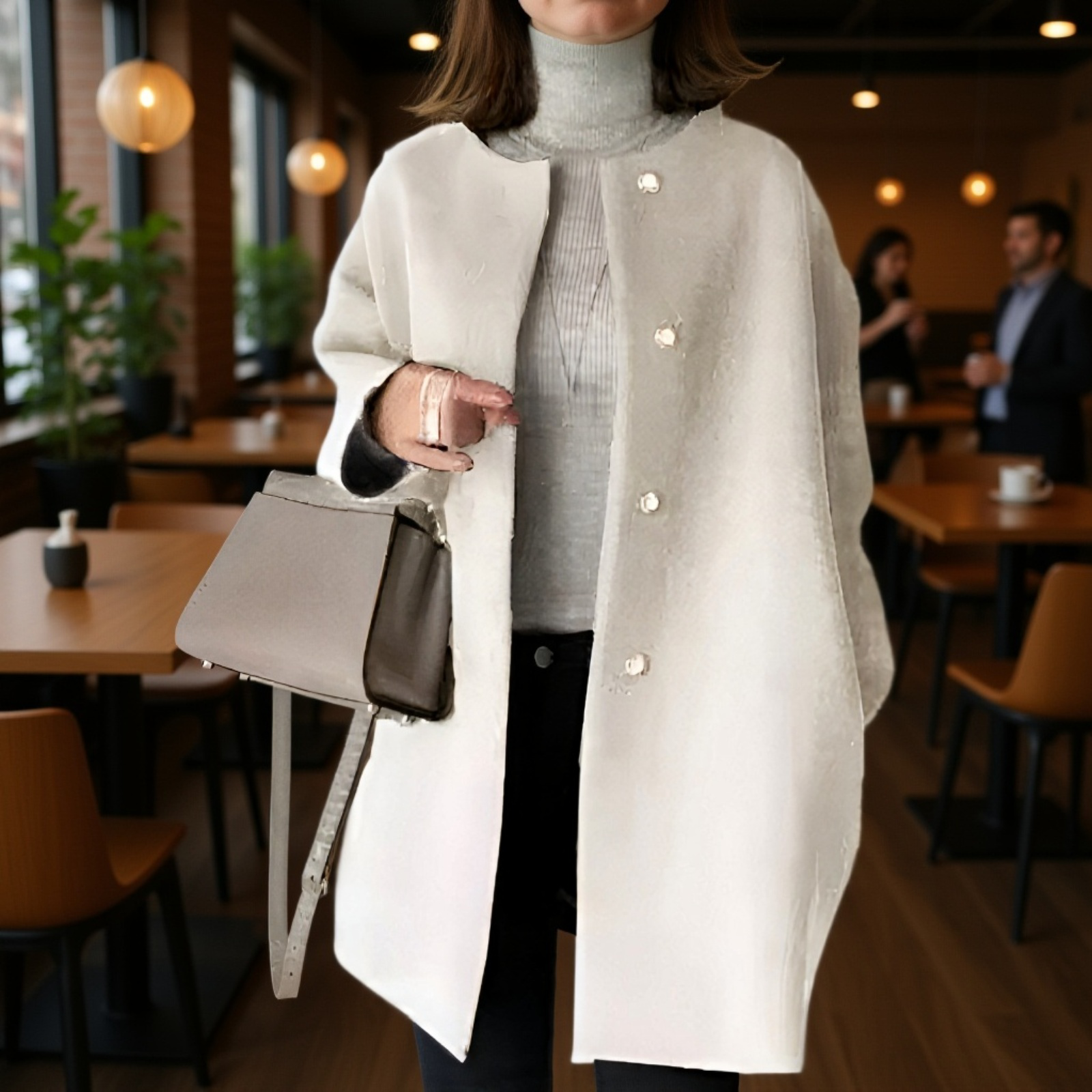 프리미엄 여성 가을 겨울 솔리드 코트 루즈핏 일자 상의 모직 코트 무드 코트