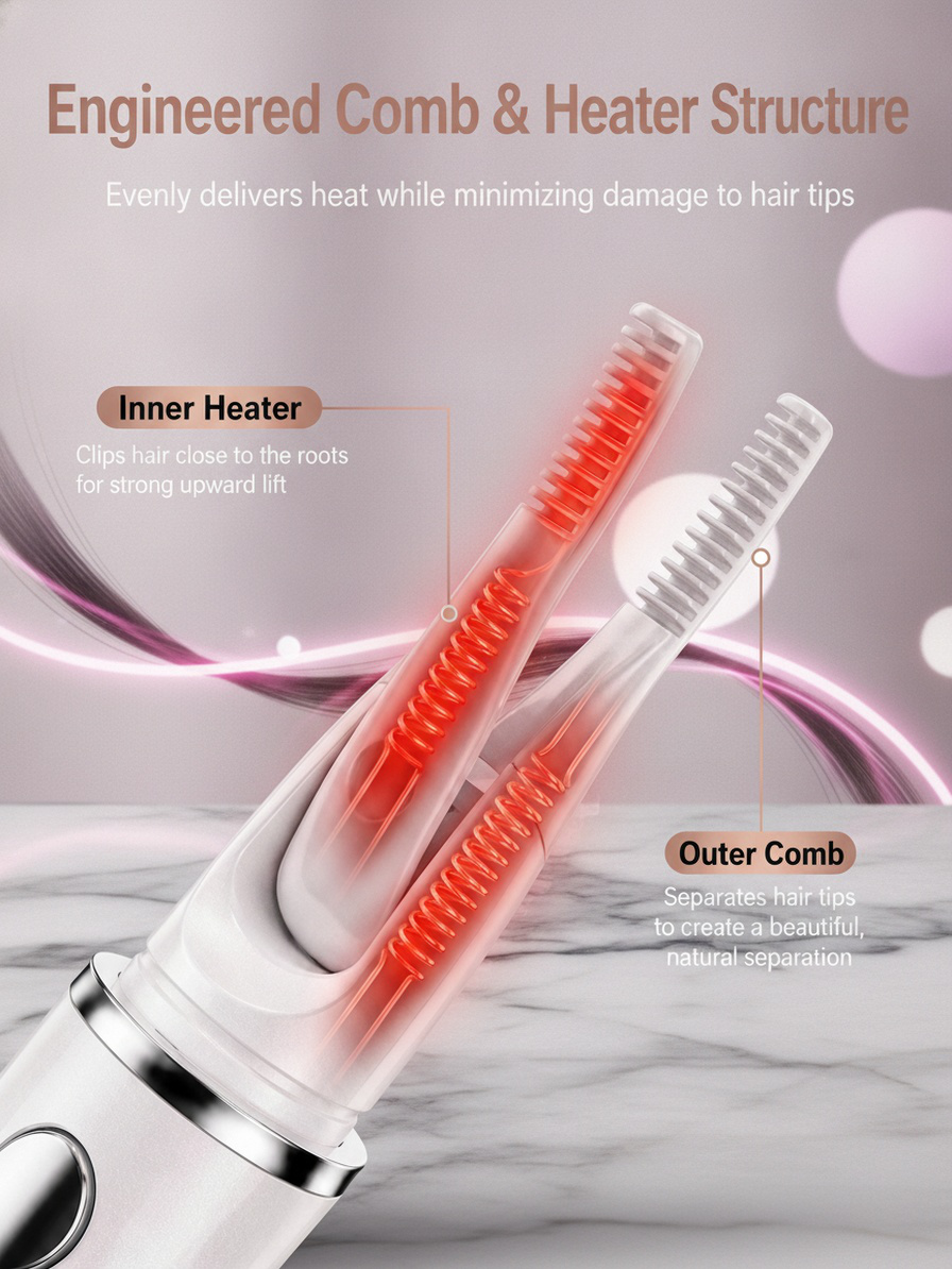 Electric eyelash curler with LCD screen and three temperature settings