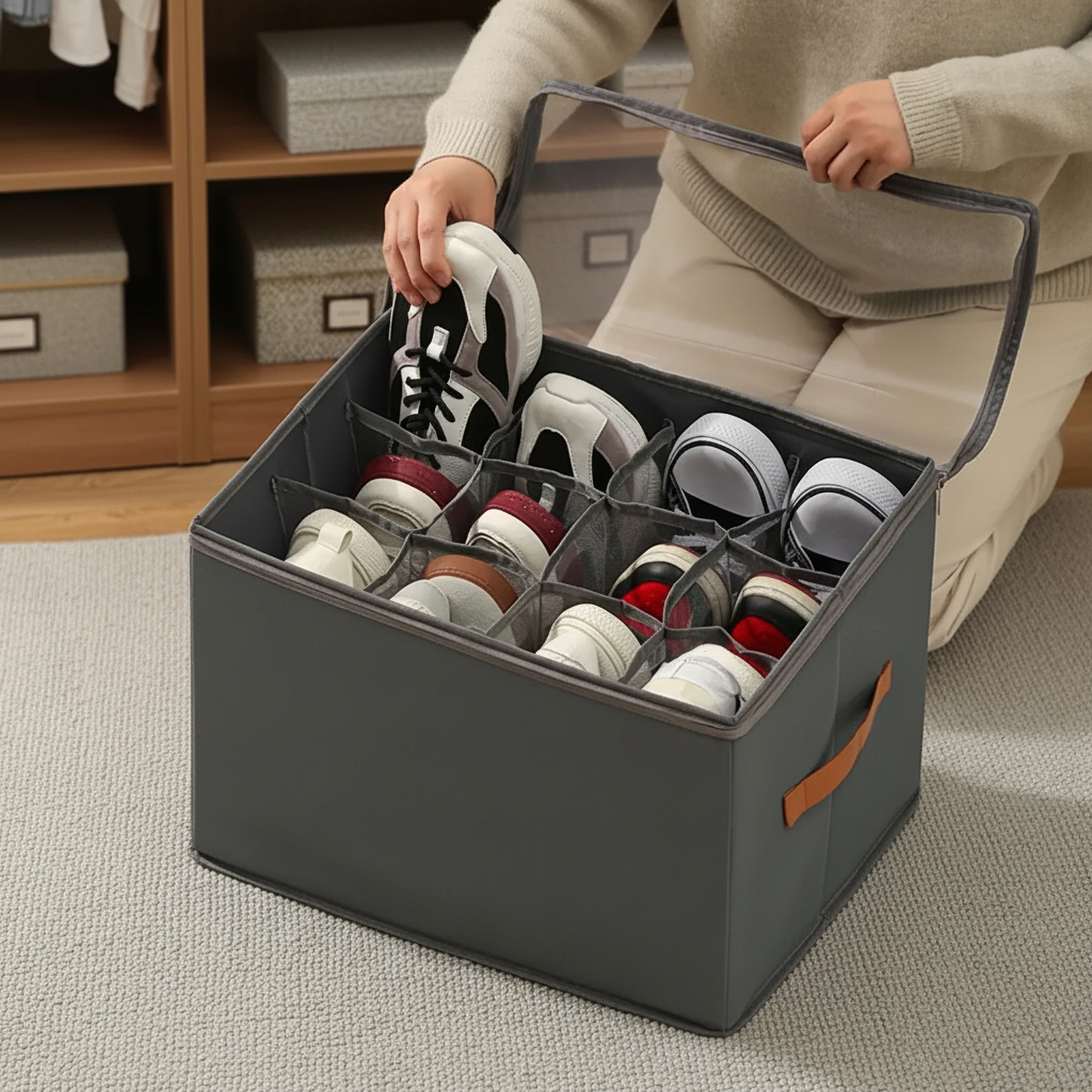 Boîte de rangement pliable pour chaussures, grande capacité, anti-poussière