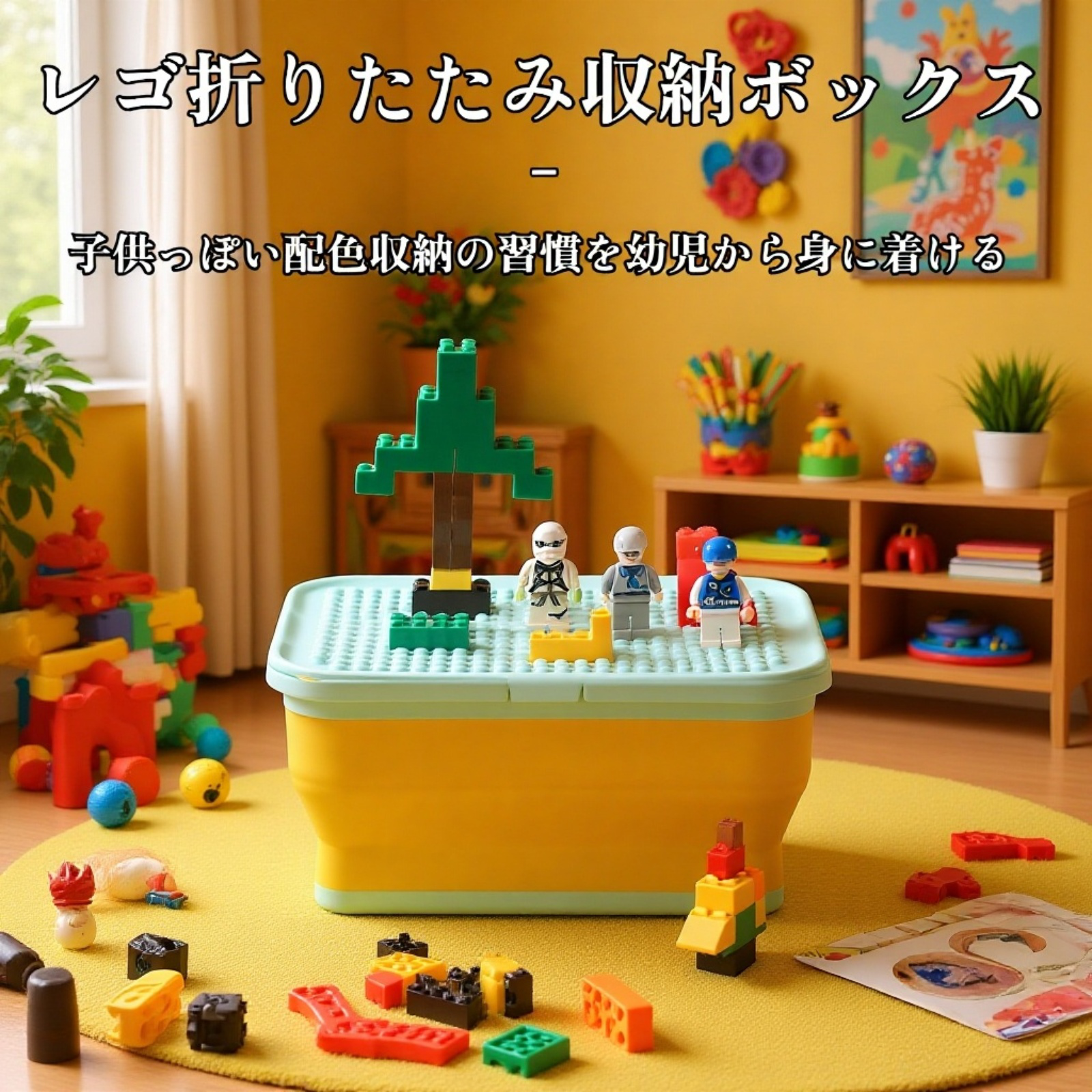 蓋付き折りたたみ式おもちゃ収納ボックス