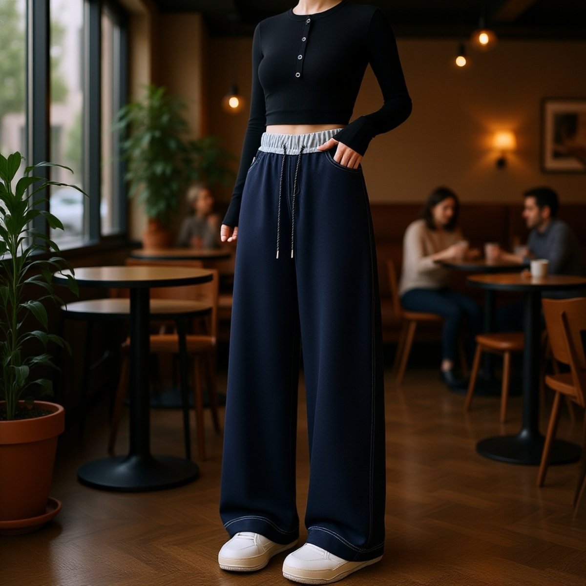 ゆったりとしたスリムなストレートレッグのカラーブロックジーンズ