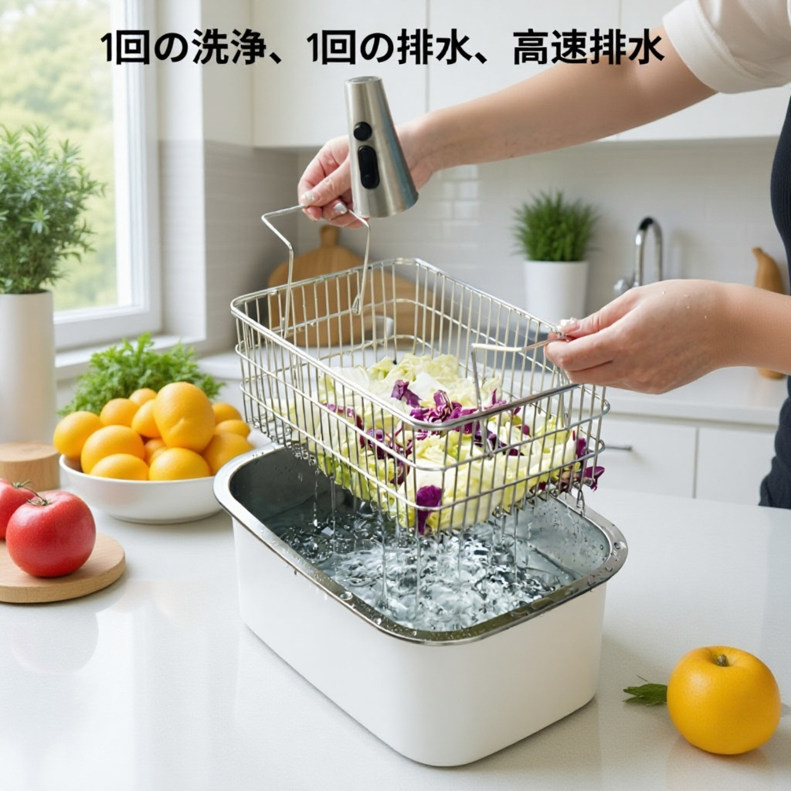 多機能ステンレス製野菜・果物水切りバスケット
