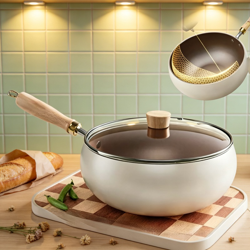 Olla de cristal de titanio pequeña, versátil para verduras y sopas