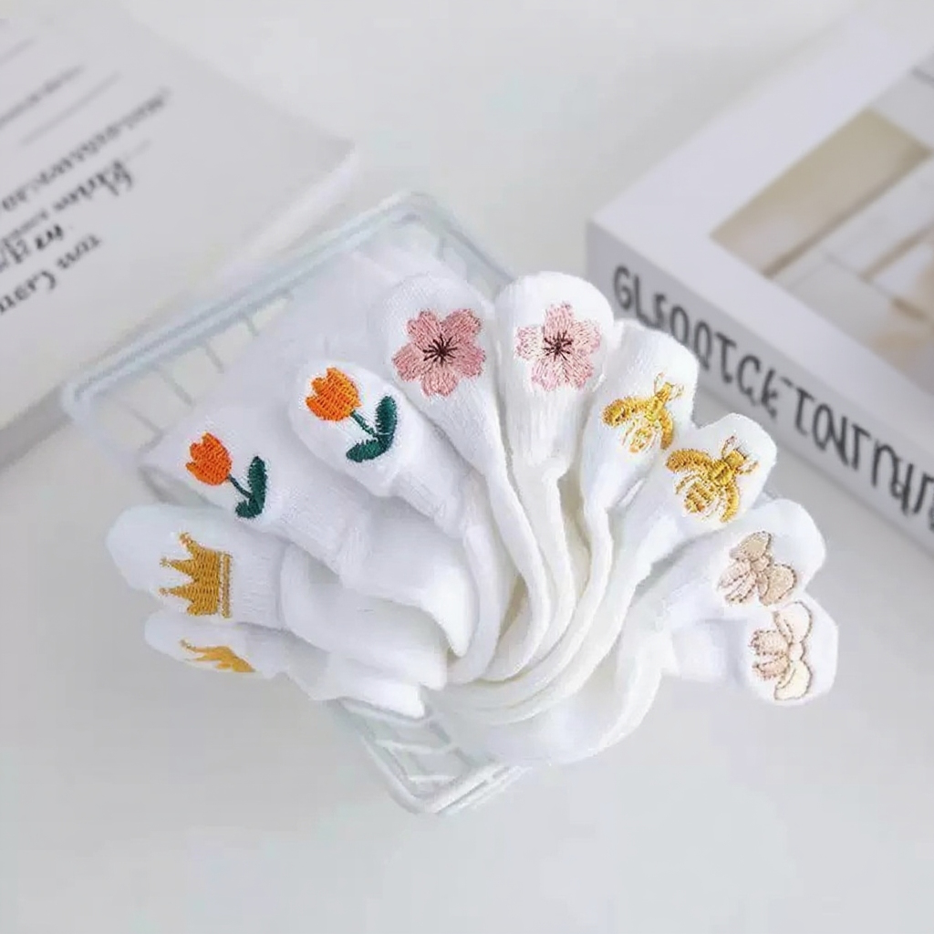 여성 얇은 발목 양말 화이트 양말 봄가을 러블리 자수 덧신 사계절 얇은 러블리 발목 양말