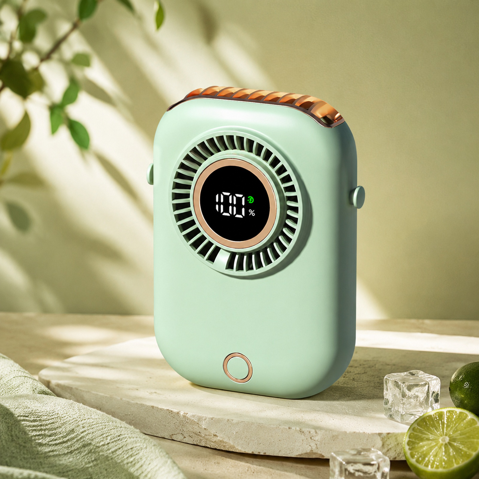 Portable Mini Neck Fan with Smart Digital Display, Lighting & 5 Adjustable Speeds