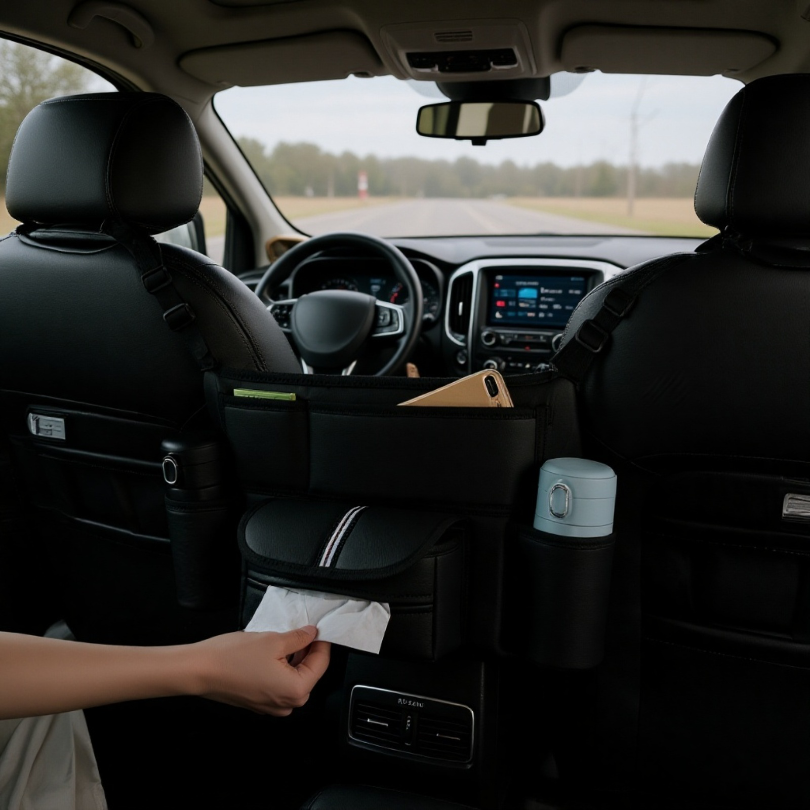 多機能車用シート間収納バッグ・車載ティッシュボックス