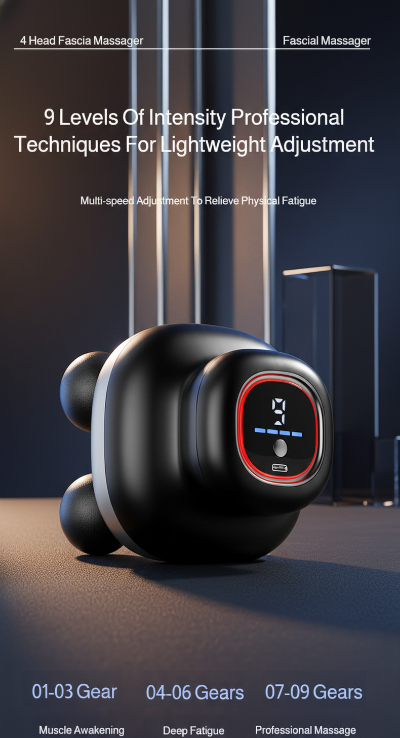 Portable fitness massager with four interchangeable heads
