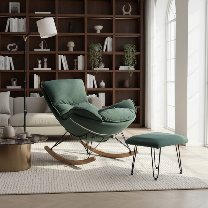 Eleganter nordischer Einzelschaukelstuhl, Freizeitsofa, Mittagsschlafstuhl für Balkon