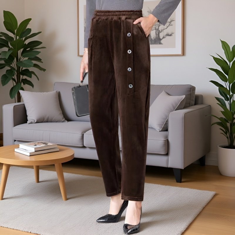 カジュアルパンツ レディース 中綿入り とろみ コーデュロイ ハイウエスト ストレートレッグ あったか ゆったり カジュアルパンツ