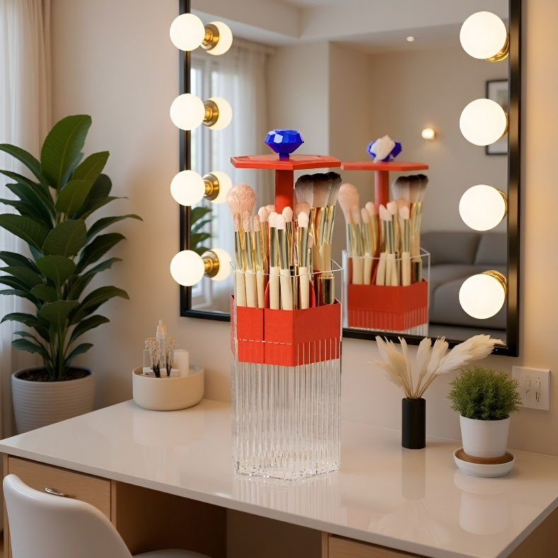 Estuche organizador de brochas de maquillaje a prueba de polvo para escritorio