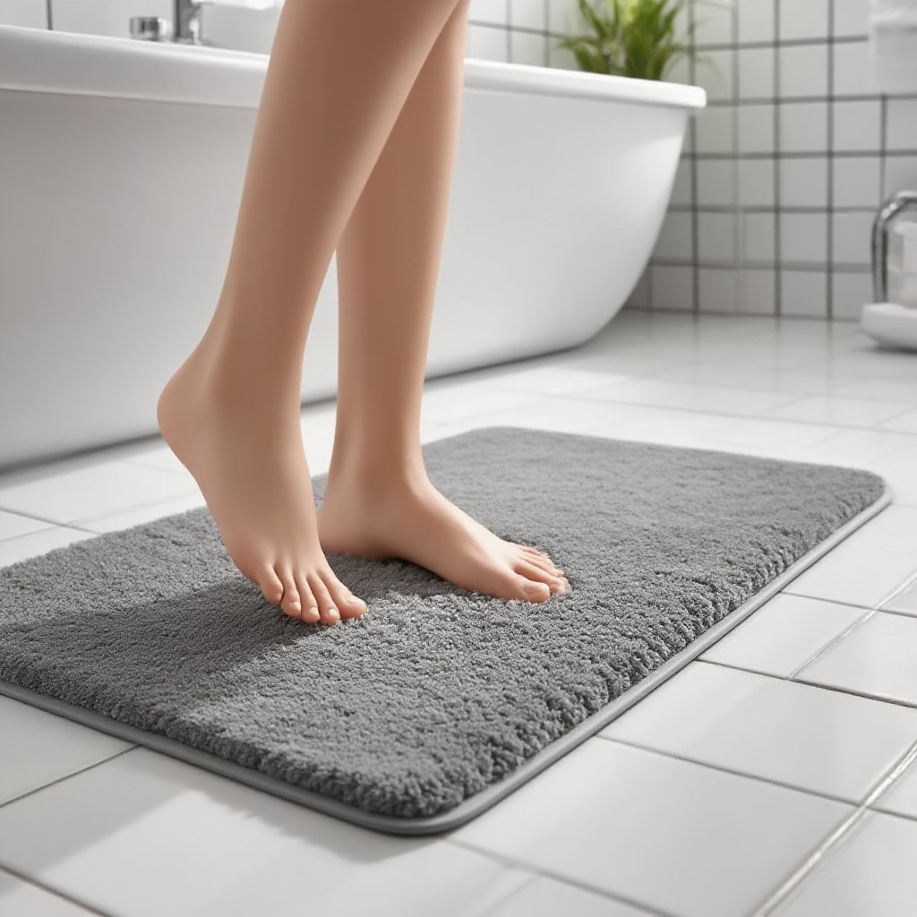 욕실 바닥에 깔린 미끄럼 방지 패드 사용 모습