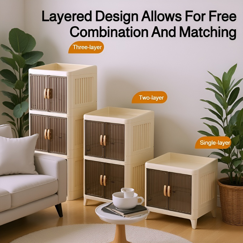 Household Foldable Cosmetic Storage Cabinet with Double Doors