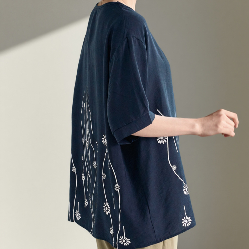 엄마 빅사이즈 루즈핏 라운드 셔츠 여성 텐셀 상의 루즈핏 여성 라운드 루즈핏 티셔츠