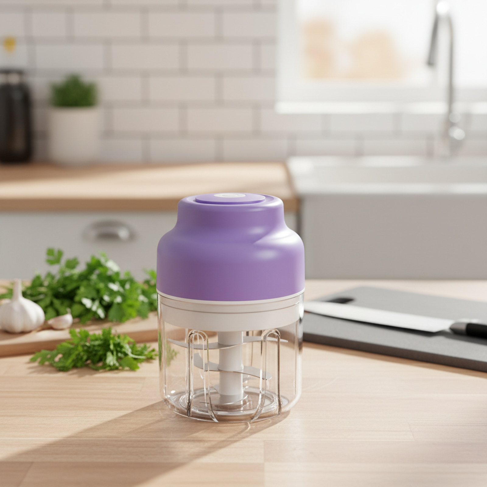 Easy-to-clean mini garlic press appliance