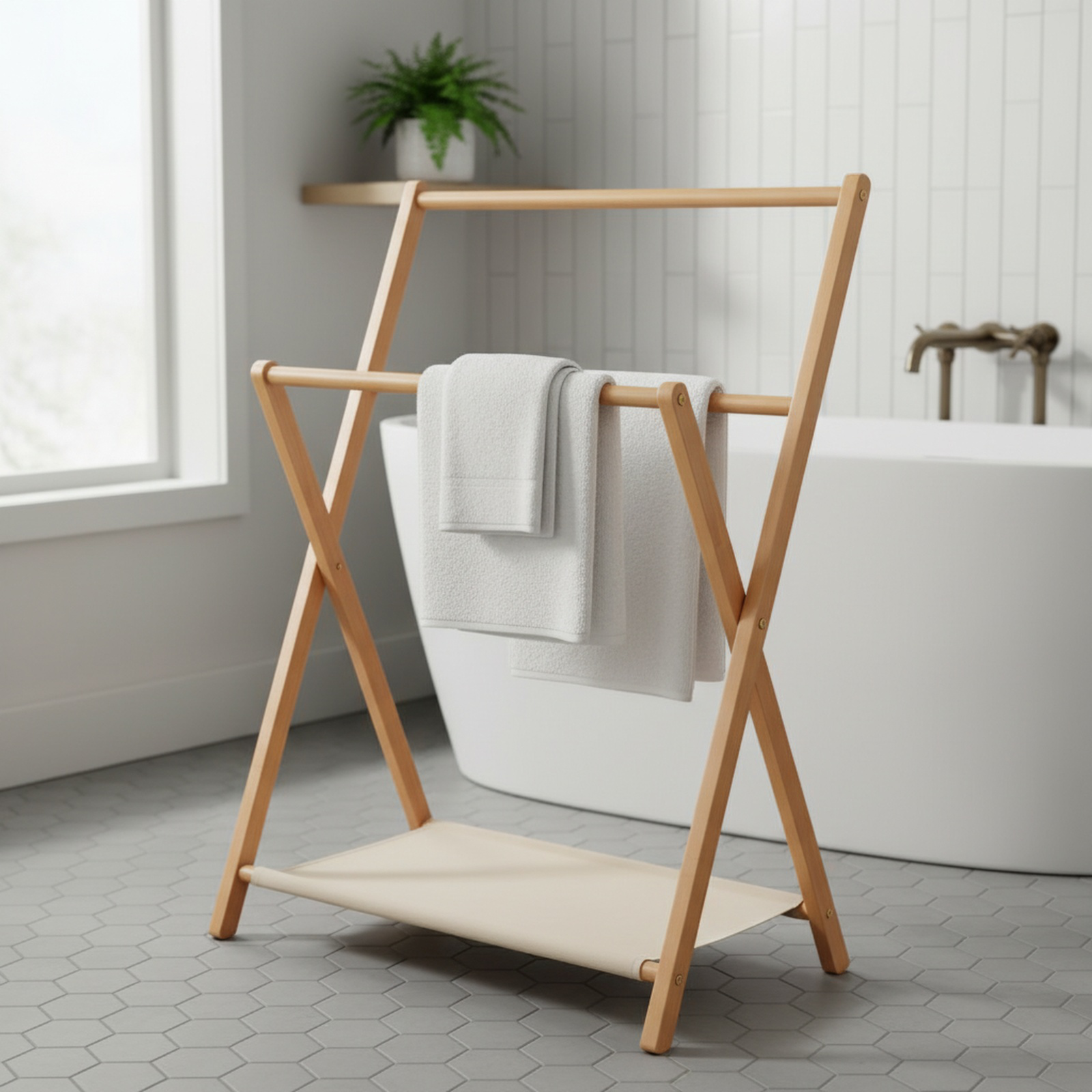 Bamboo folding indoor clothes rack/clothes hanger, simple clothes hanger, natural material, odorless
