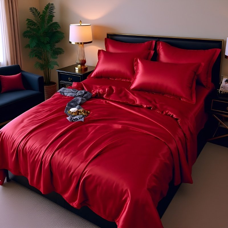 Solid color double-sided ice silk four-piece set