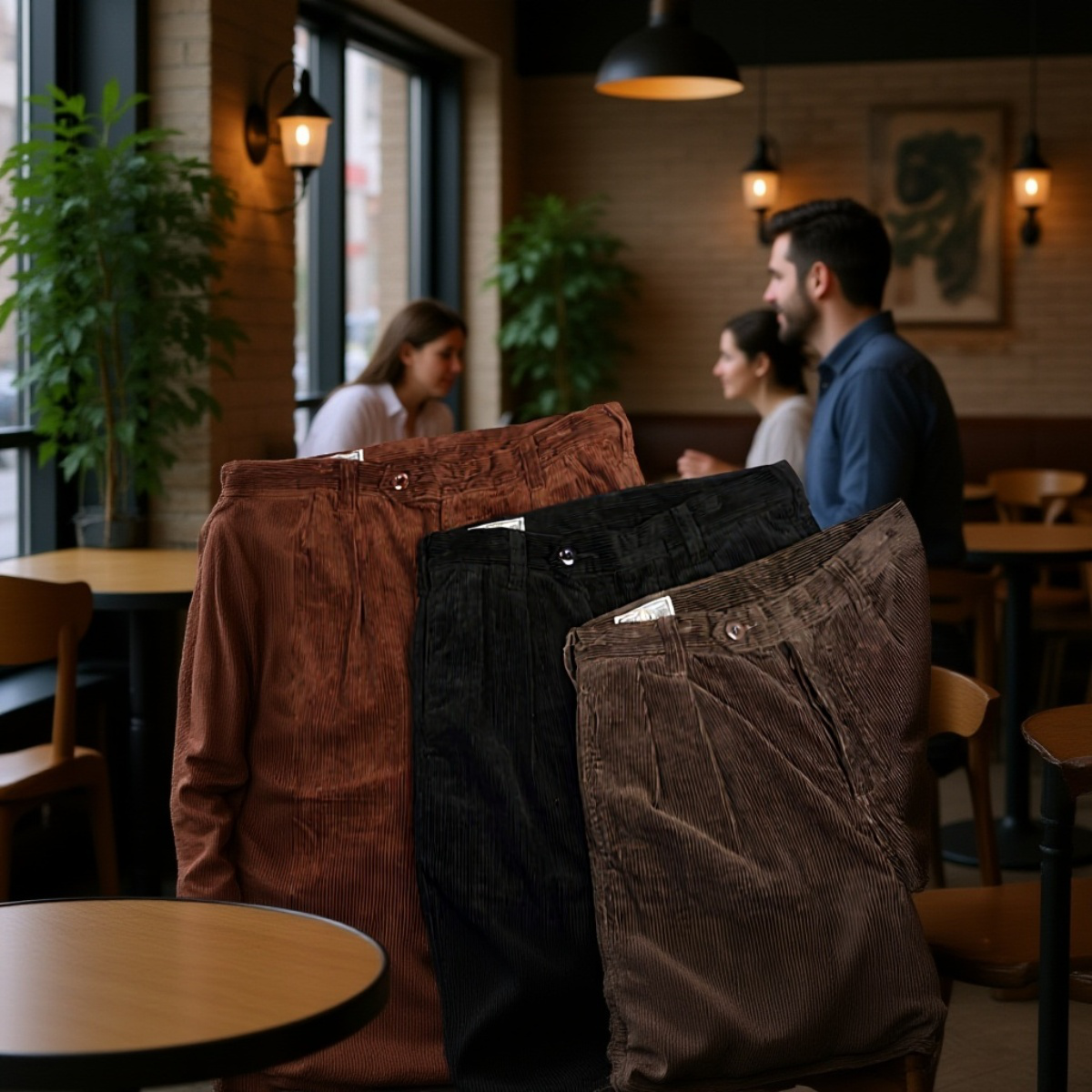 Men's American Retro Casual Corduroy Work Pants, Thick Straight-Leg Trousers