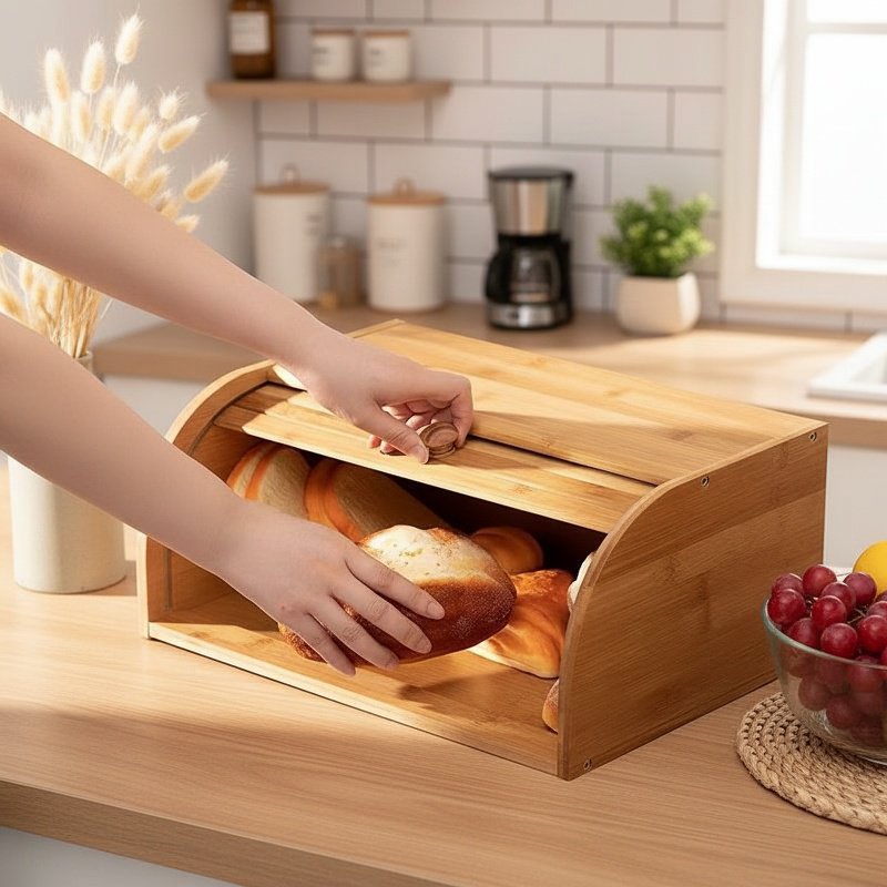Japanese Style Multi-Layer Bamboo Bread Box Kitchen Wooden Portable Bread Storage Box