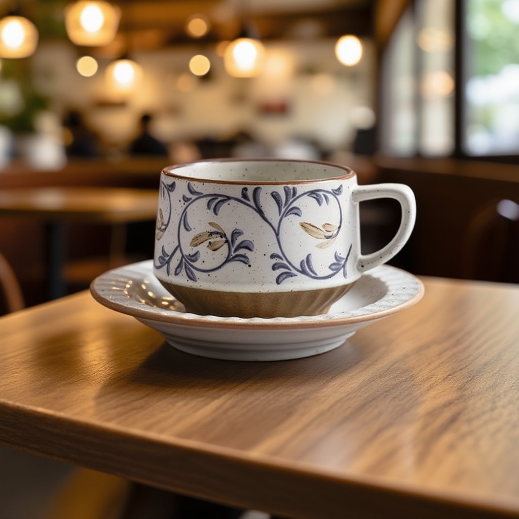 창의적인 레트로 커피 컵과 접시 세트