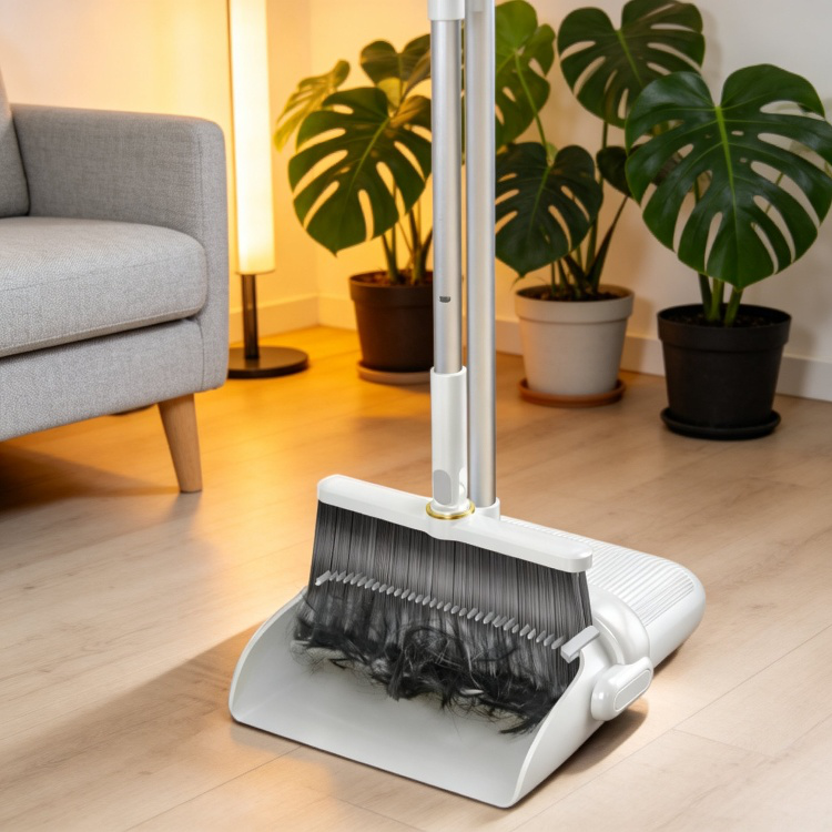 Set de escoba y recogedor con mango largo y cerdas suaves, multifuncional para limpieza doméstica