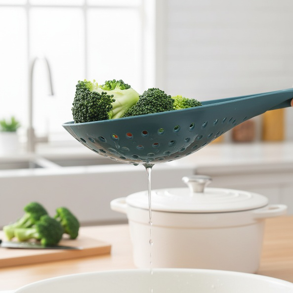 クリップ付き多機能麺すくい、耐熱ストレーナー、長い柄の大型プラスチックストレーナー、水切りストレーナー、餃子ストレーナー