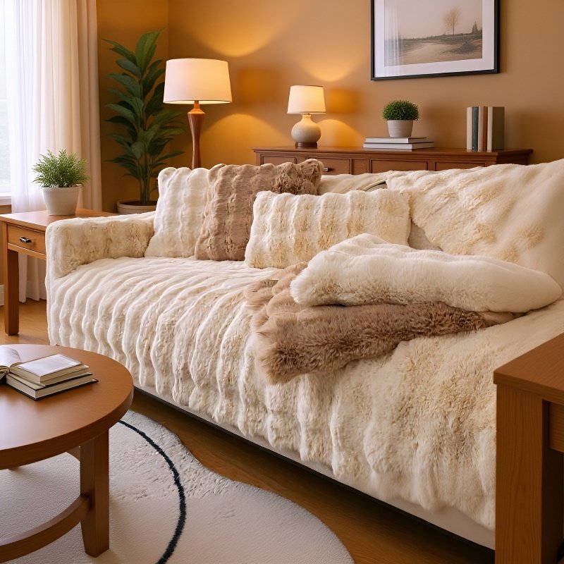 Dickes Sofakissen aus Kaninchenplüsch