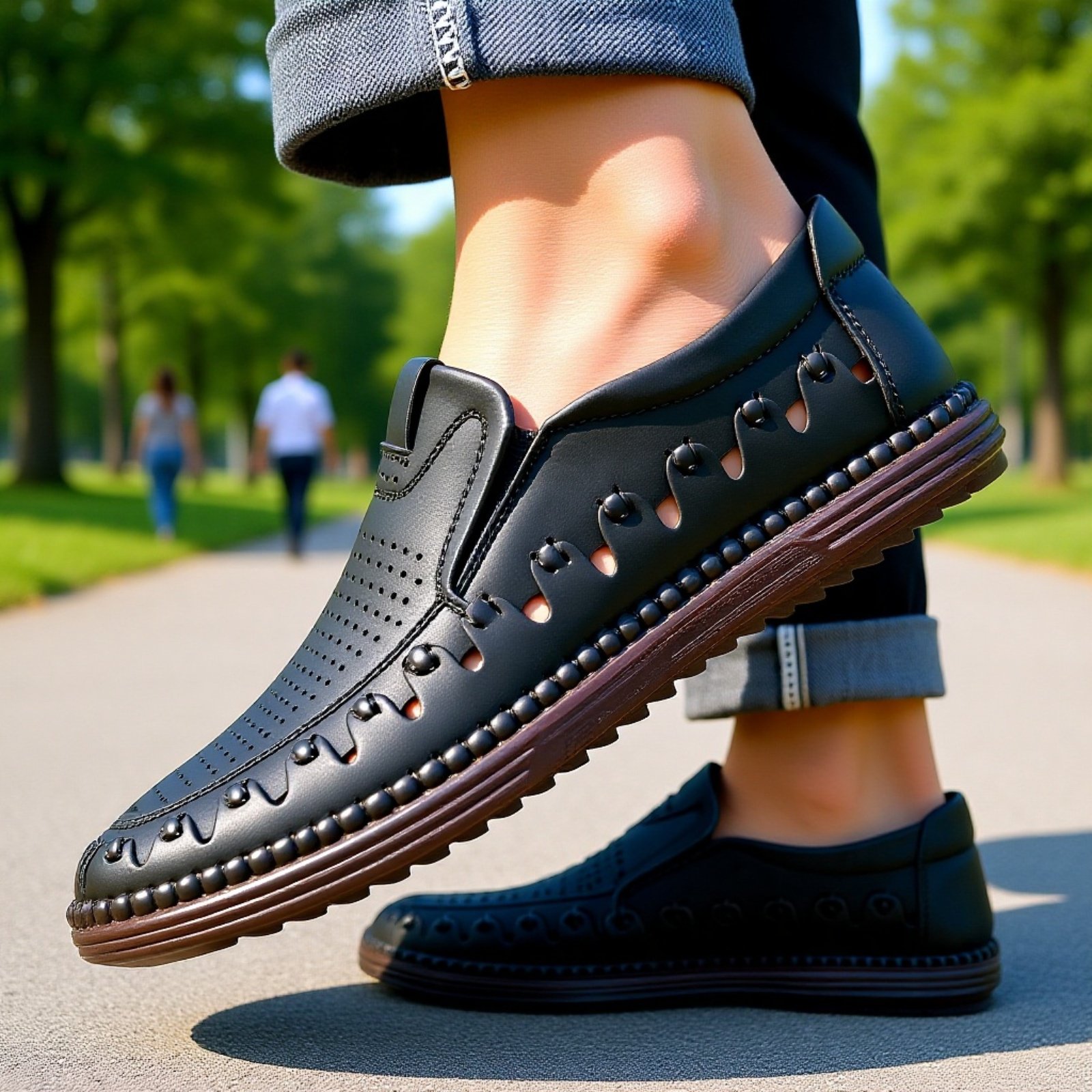 أحذية جلدية مسطحة يدوية كاجوال