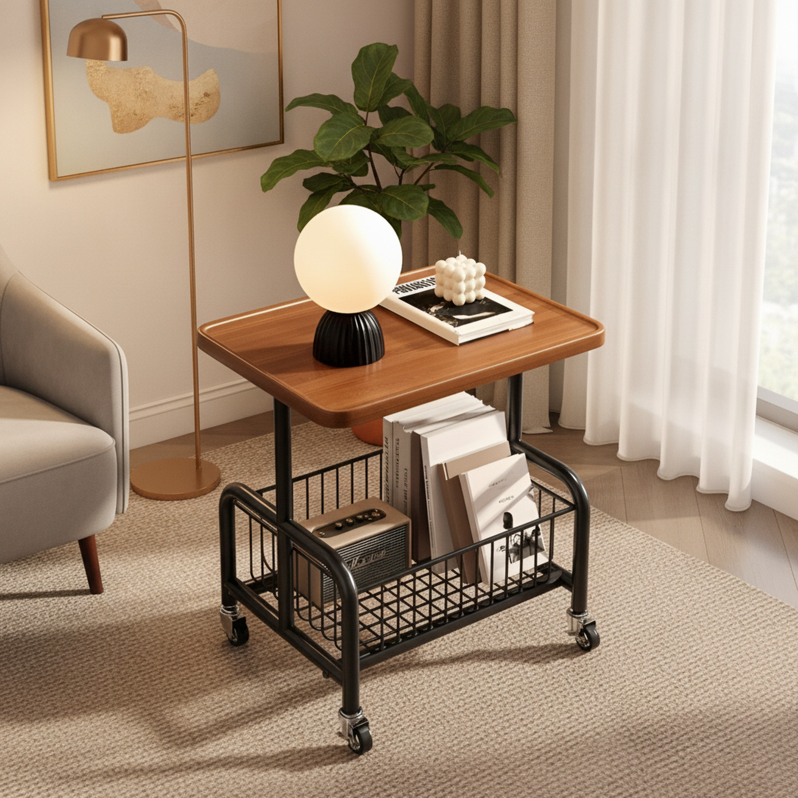 Home Movable Schoolbag Trolley Bookshelf Student Storage Rack