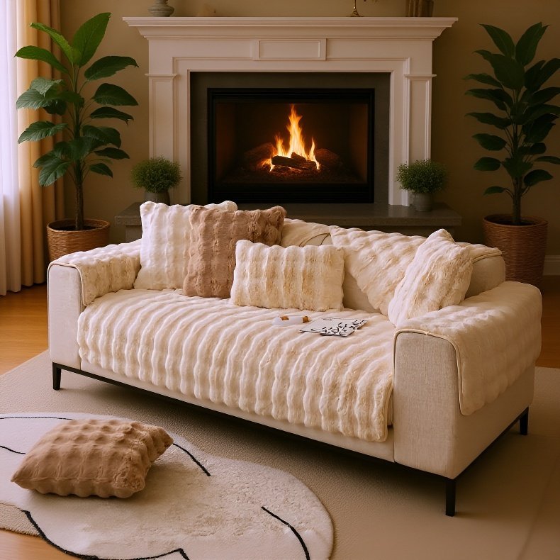 Dickes Sofakissen aus Kaninchenplüsch