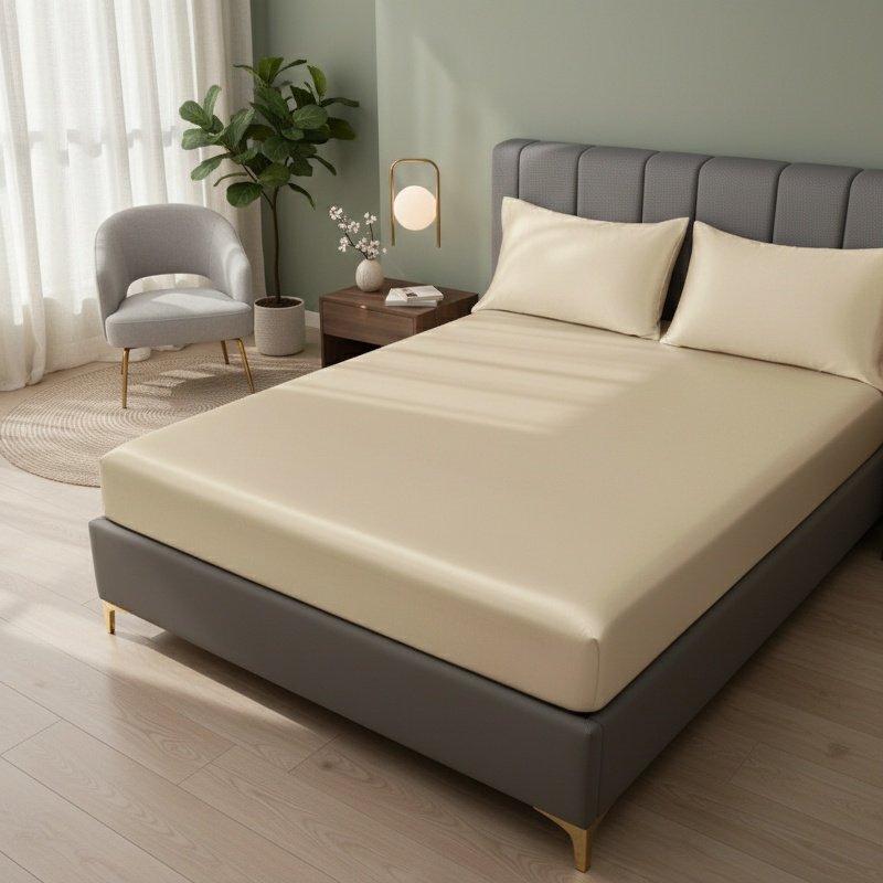 Modern Minimalist Silk Bedspread Bed Skirt, Cool Durable Easy-Clean Bedding