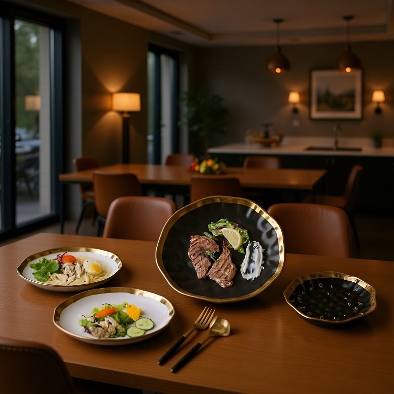 圈圓形瓷碗黑白豪華餐具套裝