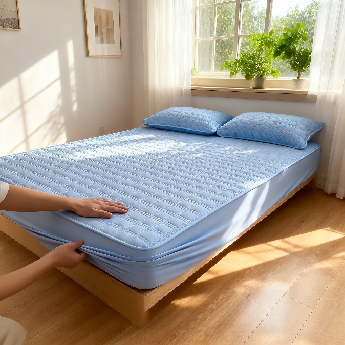 厚手キルティングフィットシーツ、一枚仕立て、様々なベッドに対応