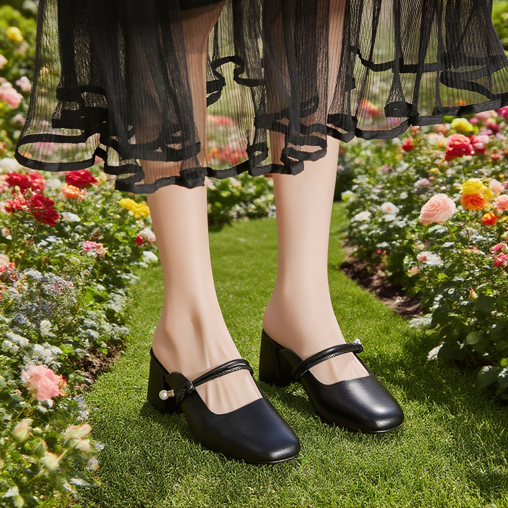 夏用レディーススリッパ。フレンチスタイルの厚底ヒール、つま先閉じサンダル。レザーハーフスリップサンダル。レトロなファッション、スカート付きサンダル。アプリコットハイヒールサンダル。