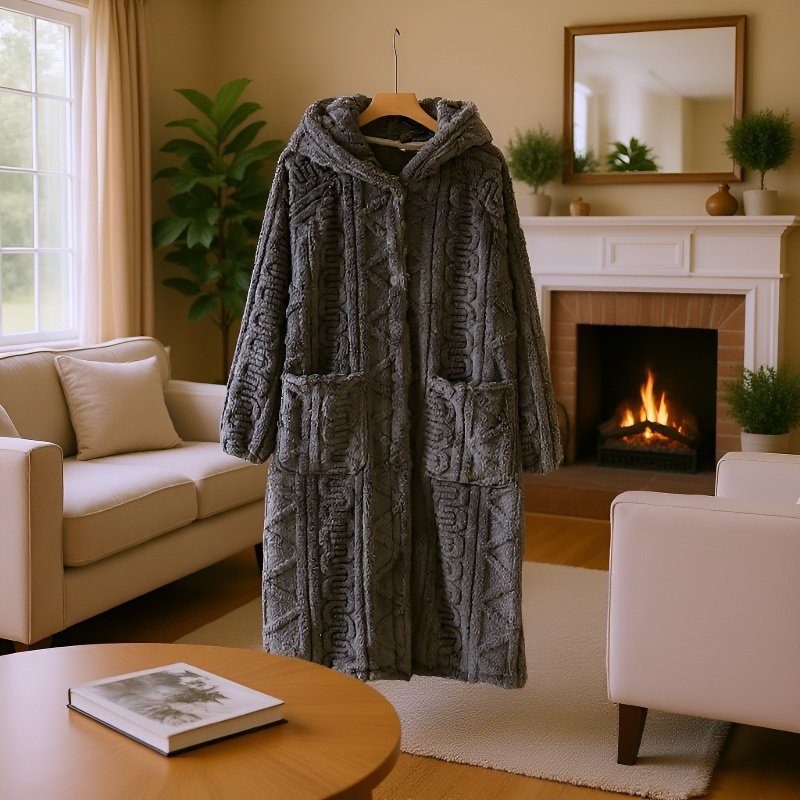  Thick and Warm Plush Hooded Bathrobe for Women and Men — Cozy Flannel Sleepwear