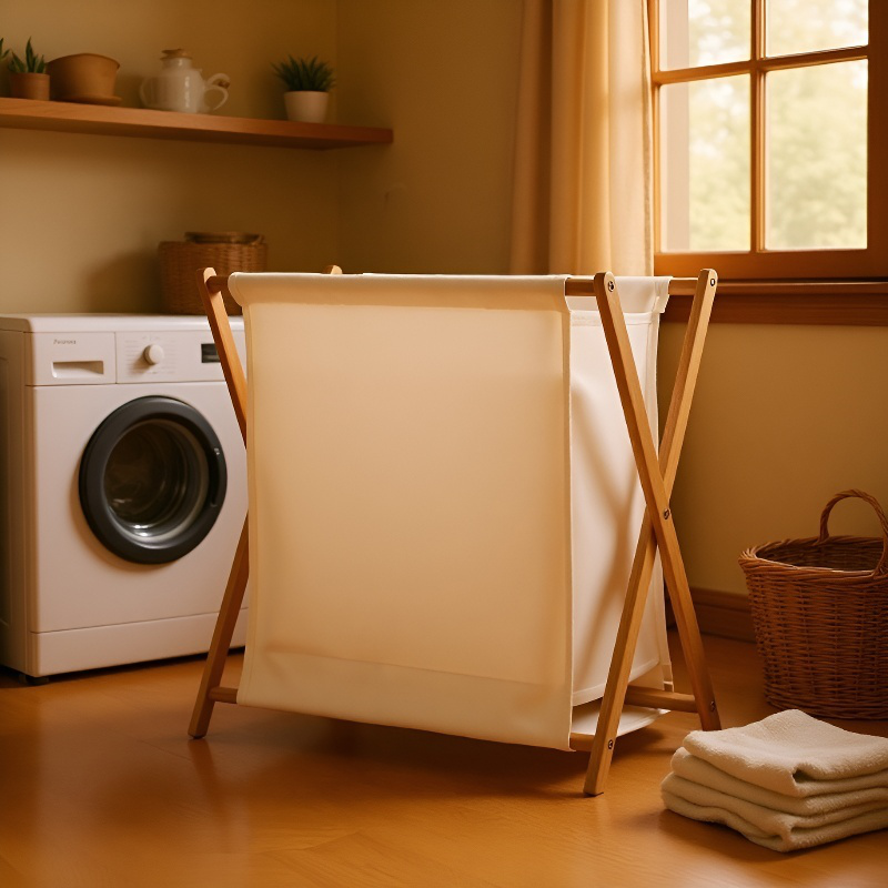 YHAFM 대나무 원목 세탁 바구니, 견고하고 접이식 친환경 PVC 소재로 제작된 가정용 수납   정리함