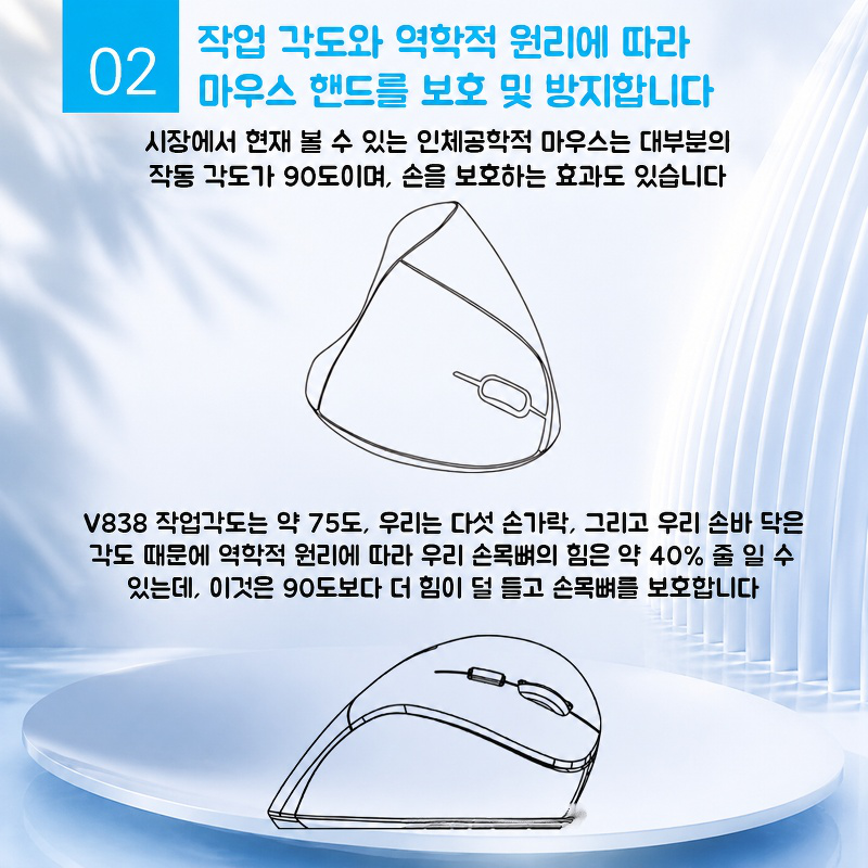 인체공학 버티컬 마우스 무선 저소음 사무용