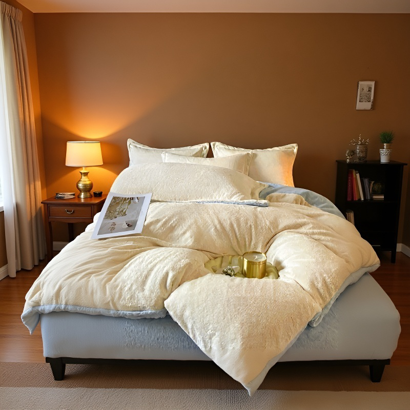 멜란지 4종 세트 겨울 침대 4종 세트 융털 이불 커버 플란넬 시트