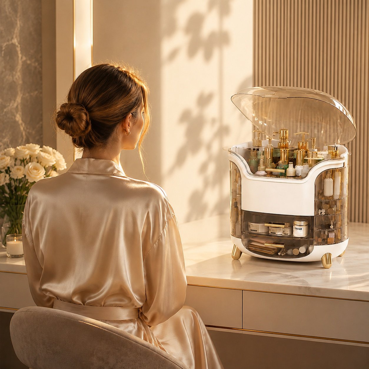 Vanity table makeup box with ample storage space