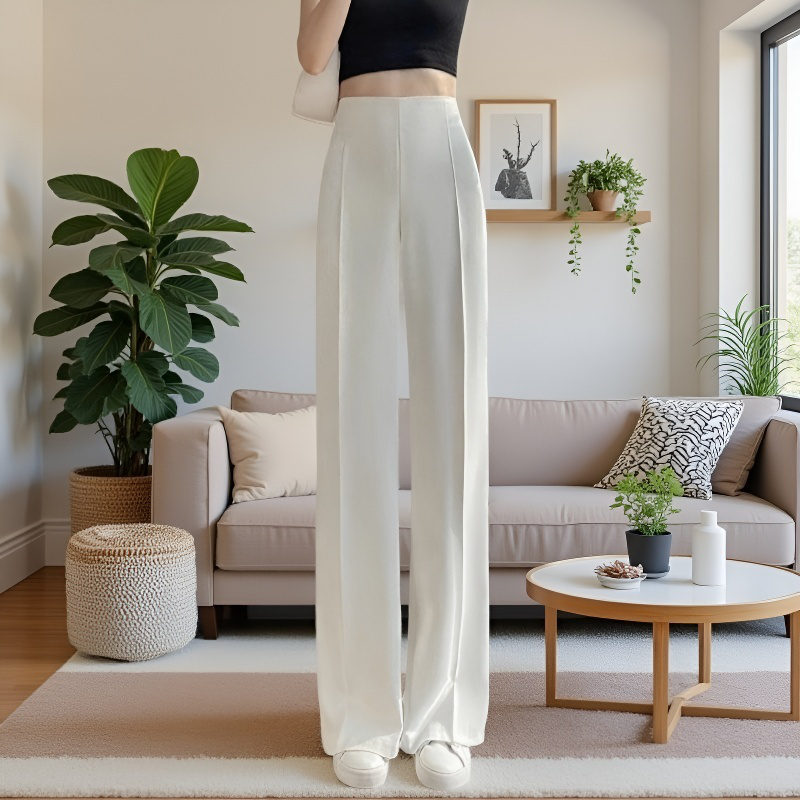 여성 봄가을 작은 키 슬림 와이드 팬츠 처짐 옆 지퍼 정장 팬츠 힙업 일자 팬츠 하이웨스트 캐주얼 팬츠