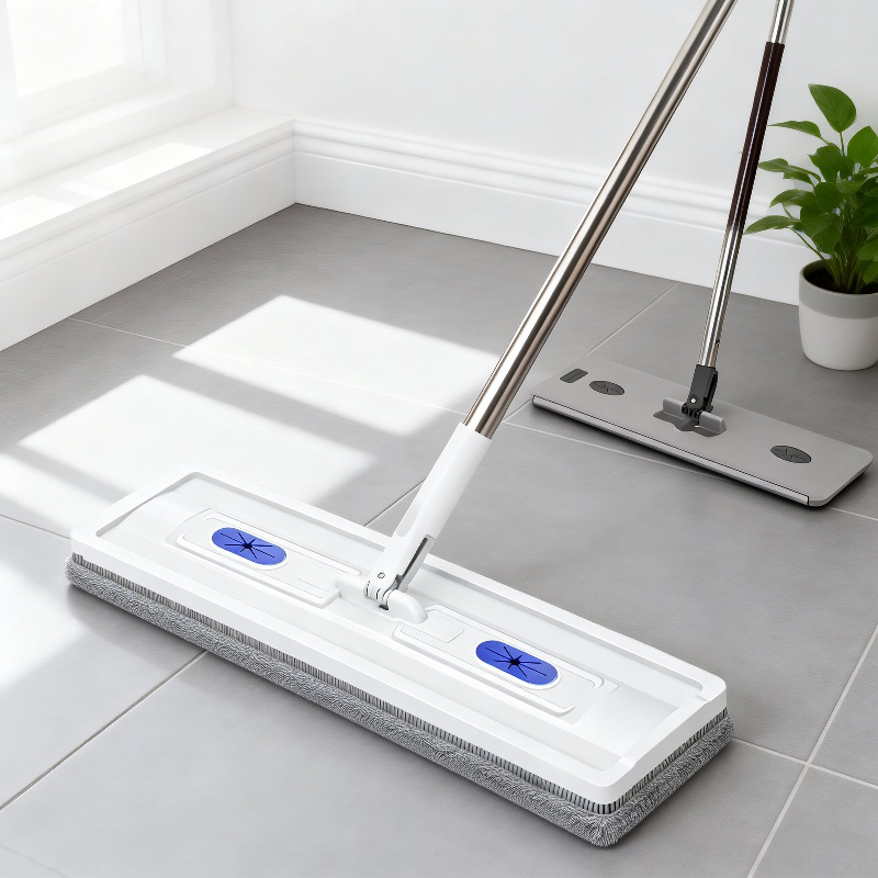 Flat mop in action on a wet floor
