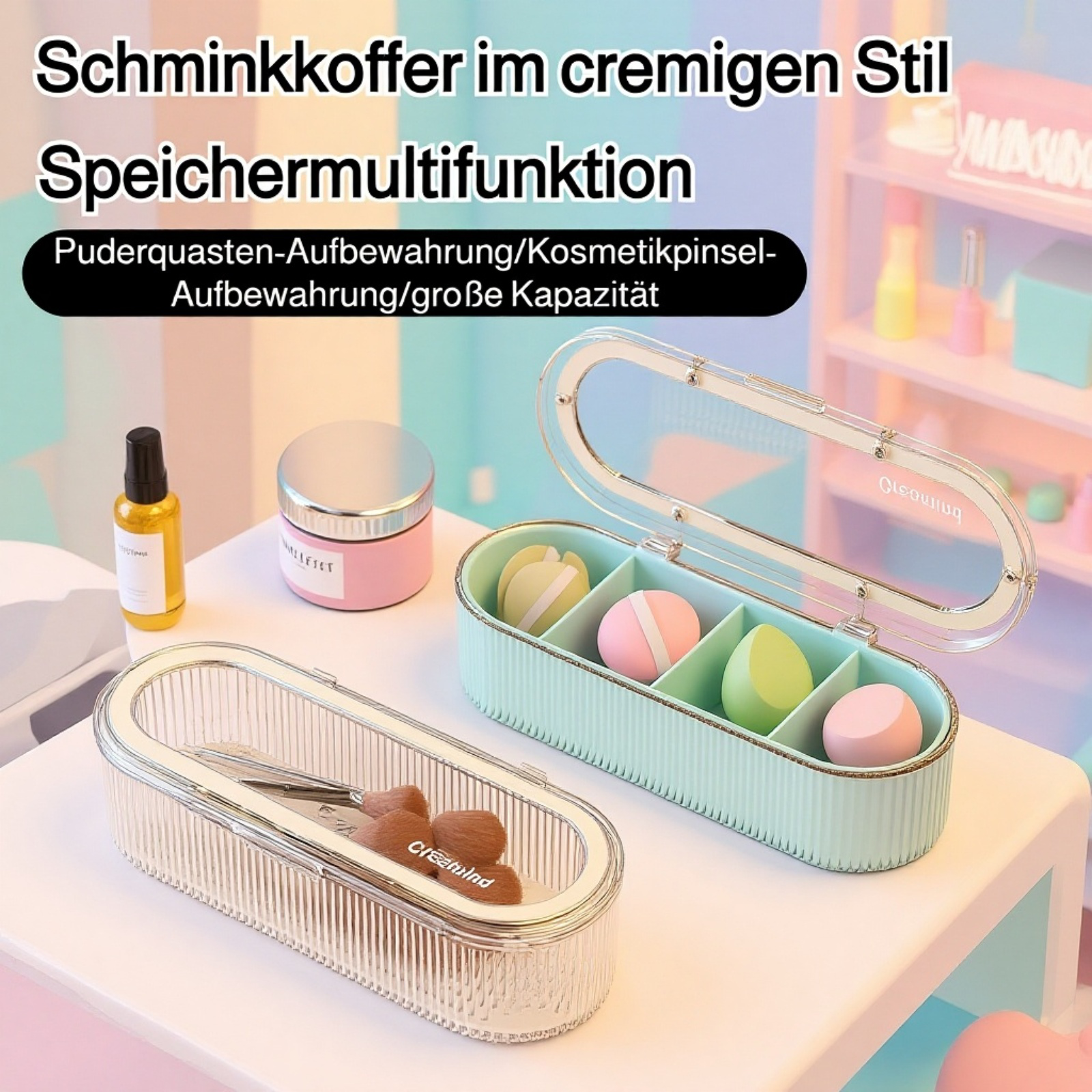 Make-up-Pinselhalter aus transparentem Material mit Deckel, Schminktisch Aufbewahrung