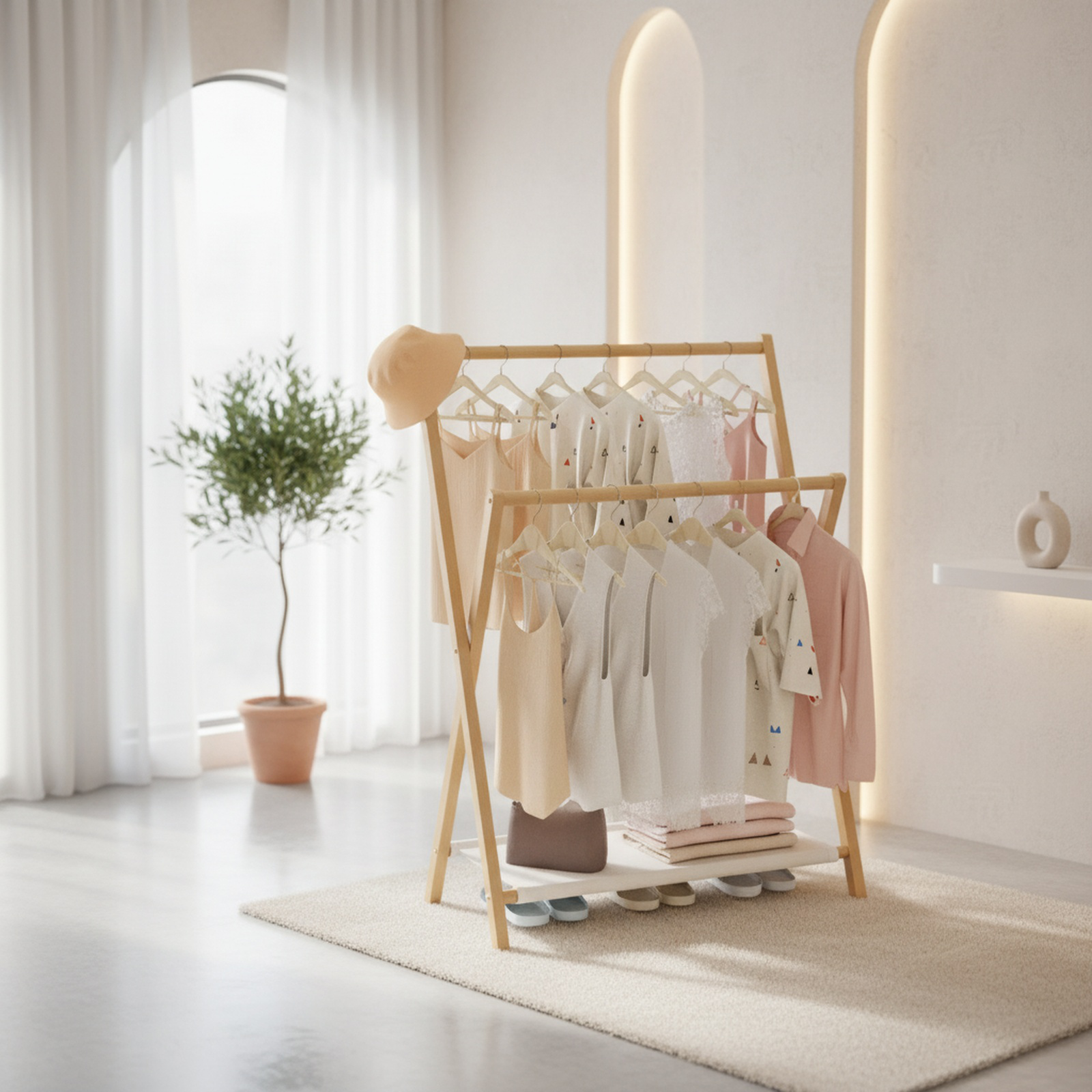 Bamboo folding indoor clothes rack/clothes hanger, simple clothes hanger, natural material, odorless