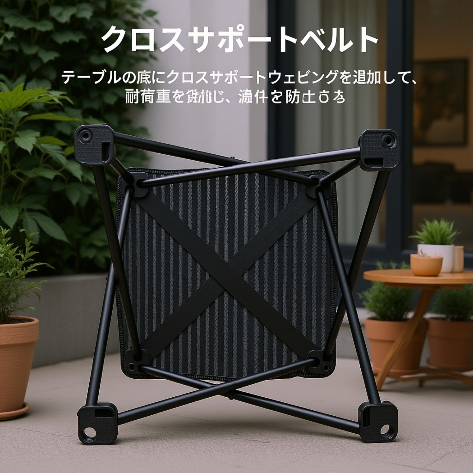 キャンプ場で設置した伸縮式チェア