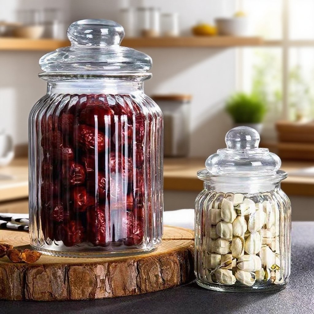 Skleněná čajová dóza, uzavíratelná a průhledná, domácí dózy na skladování obilí