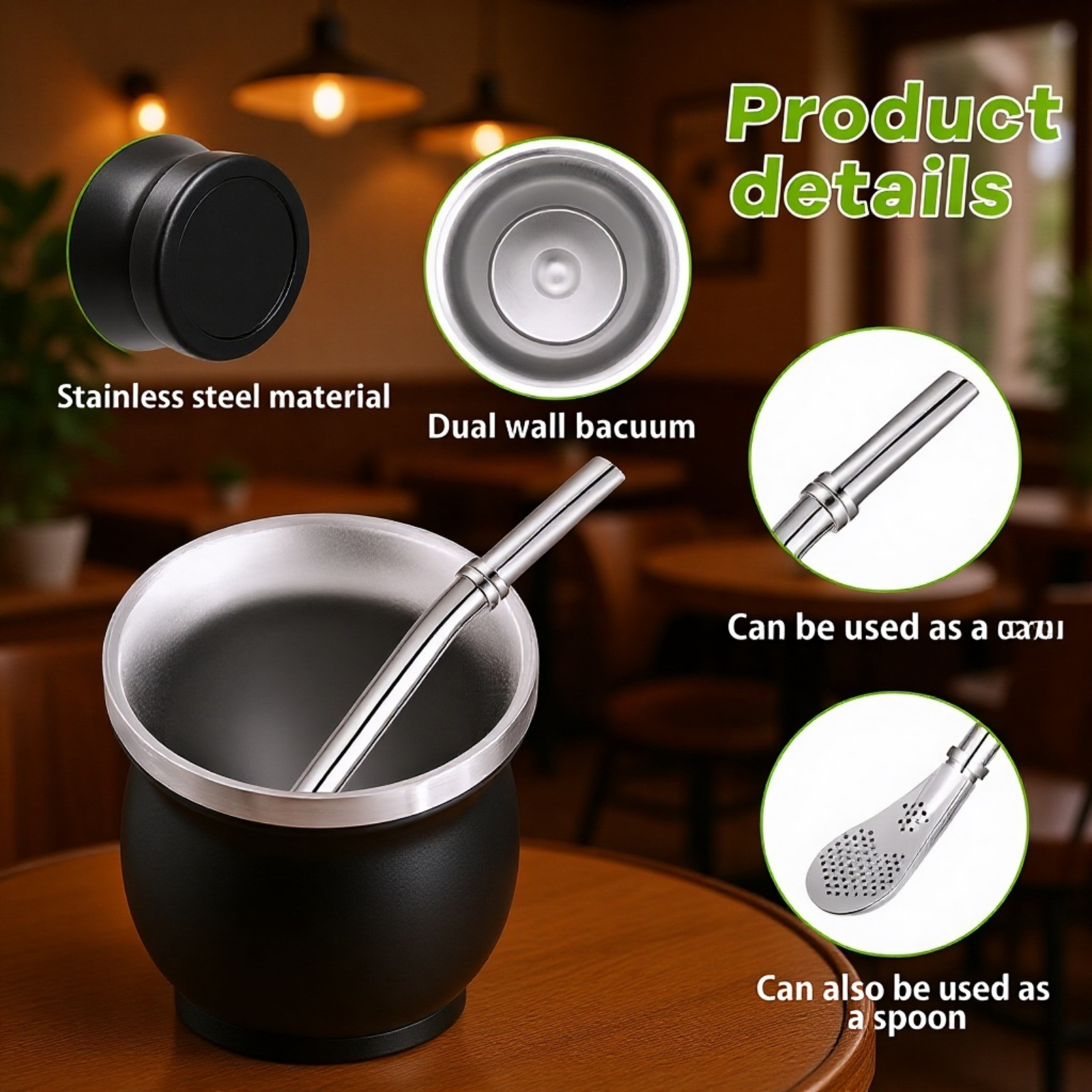  Stainless Steel Gourd-Shaped Tea Cup with Spoon and Brush