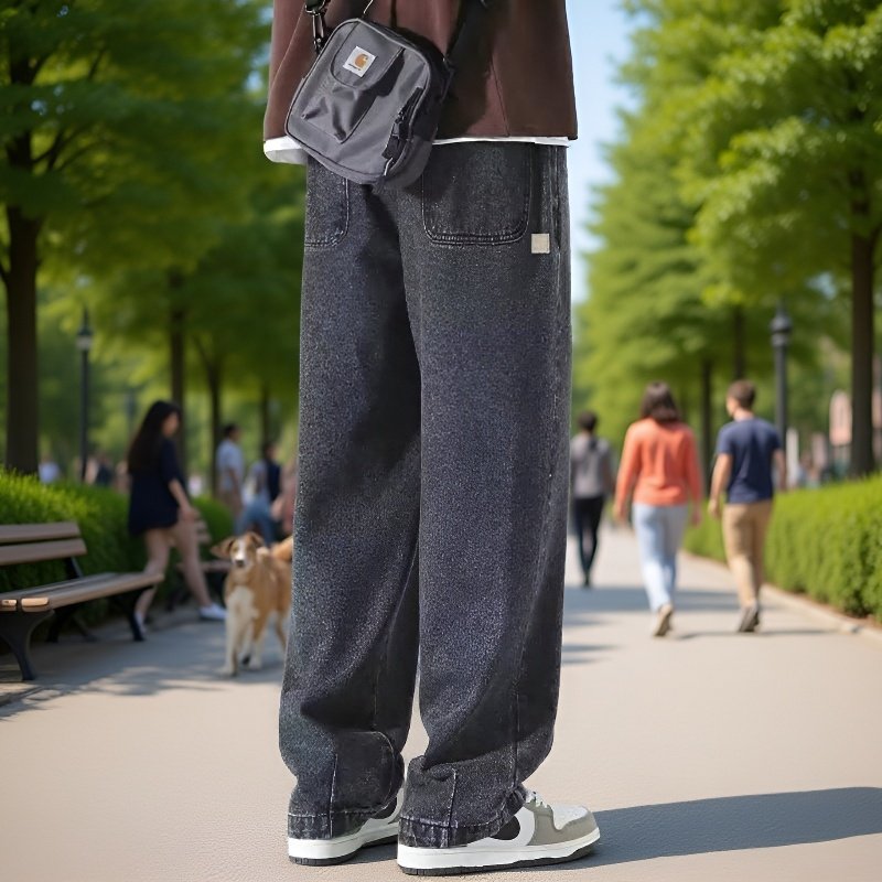 メンズアメリカンウォッシュルーズストレートジーンズ